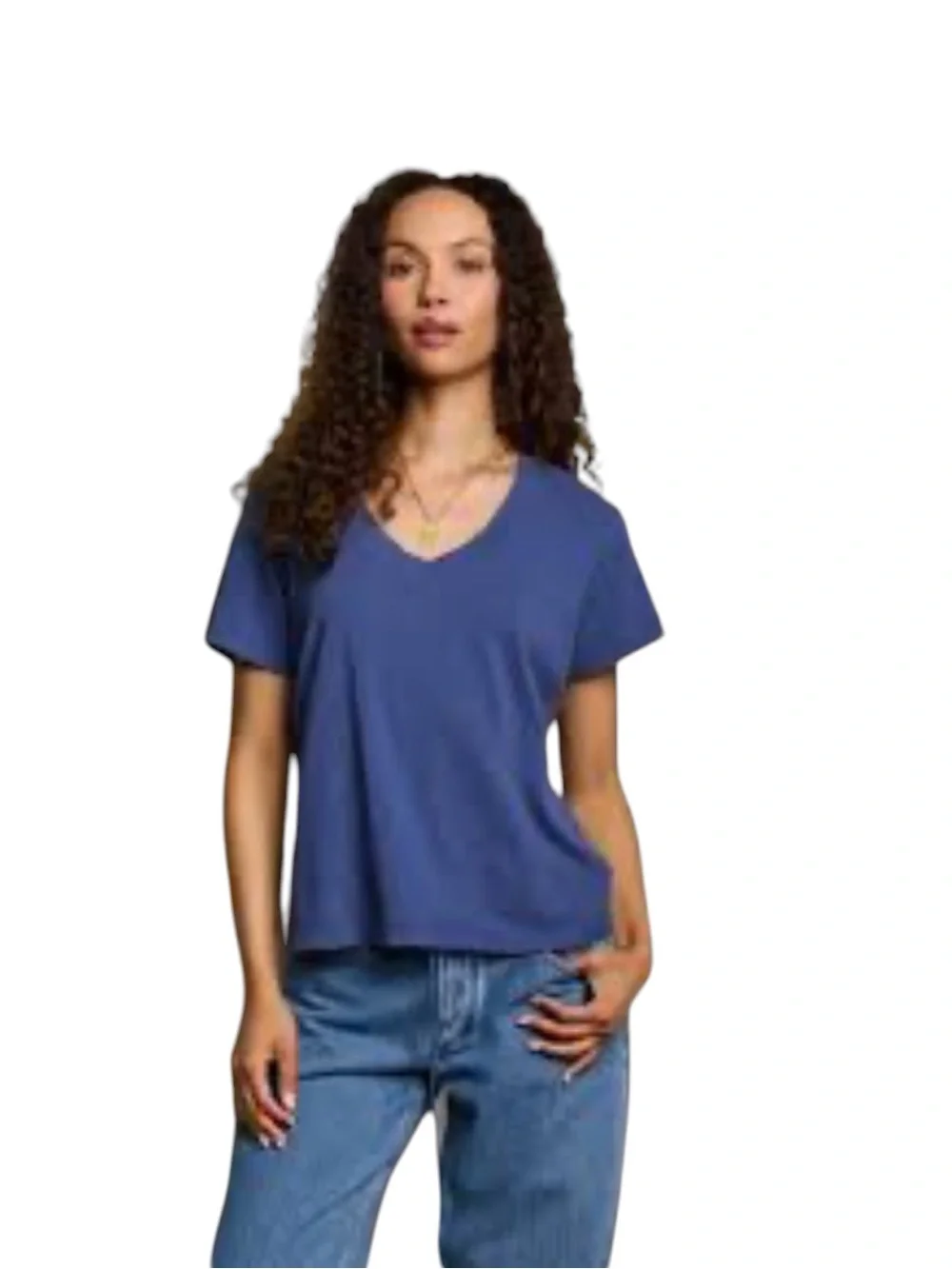 perfectwhitetee hendrix V-Neck Cotton Boxy in Blue